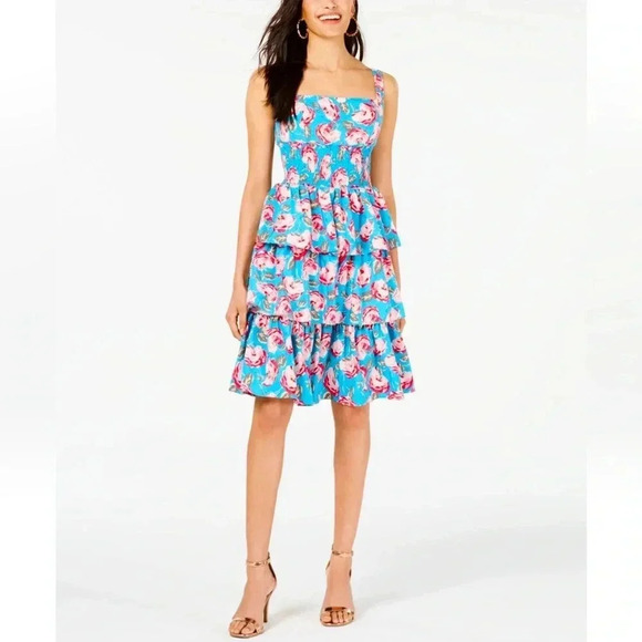 Betsy Johnson Floral Smocked Tiered Ruffle Dress size 10 - Picture 1 of 12